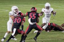 UNLV’s Tyleek Collins runs the ball back on a kickoff return during Saturday's Mountain West ...