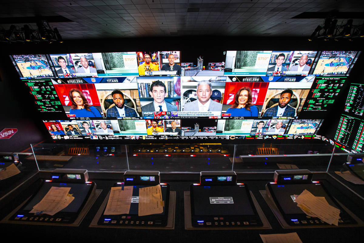 A view of the Circa Sportsbook from the second level during a tour of Circa, the first from-the ...