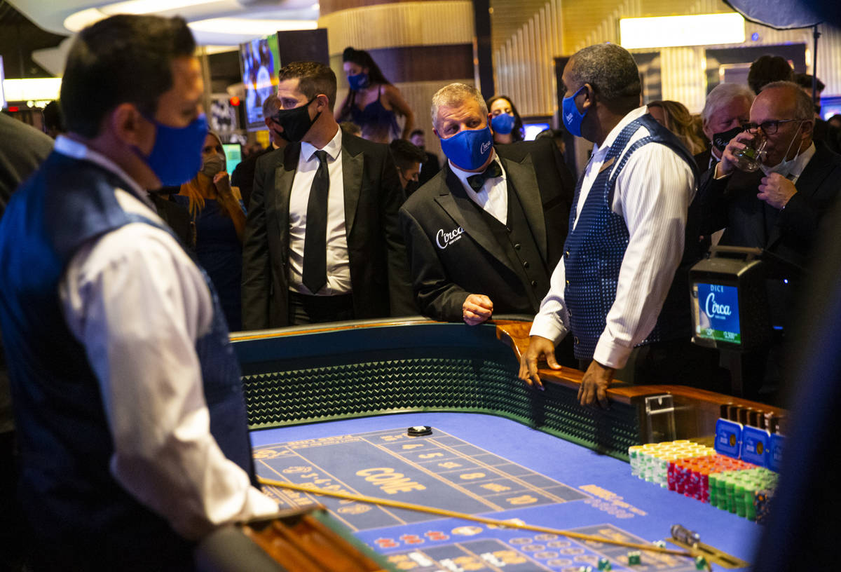 Circa owner Derek Stevens checks on a craps table shortly before the first roll of the dice on ...