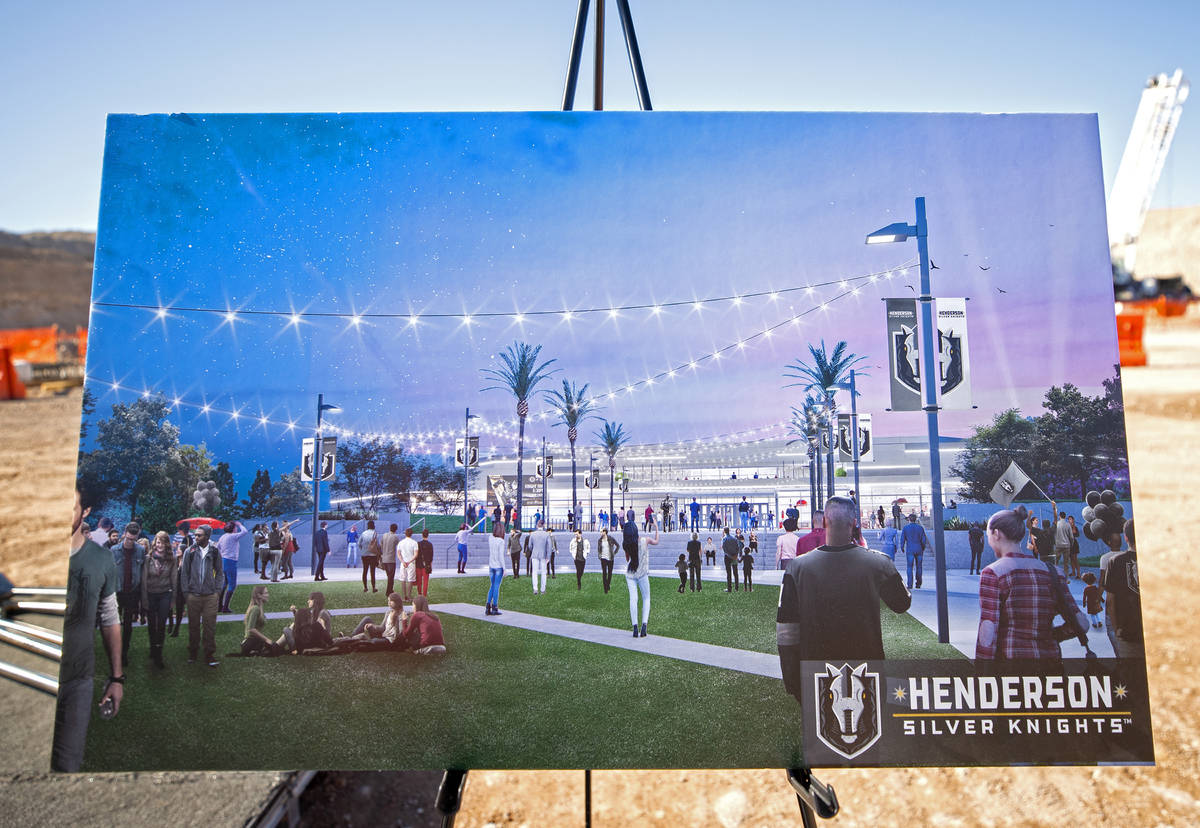 Composite images of the future arena of the Henderson Silver Knights during a construction even ...