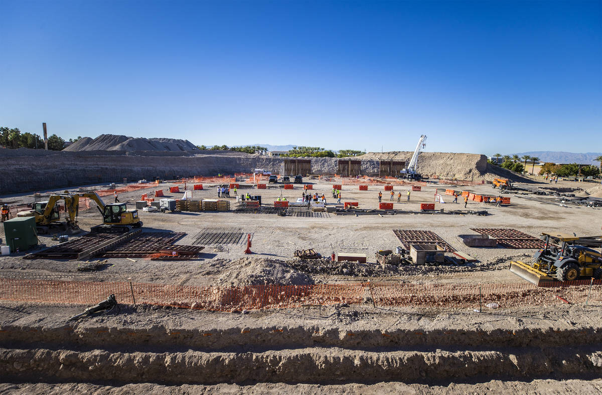 Construction continues on the future arena of the Henderson Silver Knights on Wednesday, Oct. 2 ...