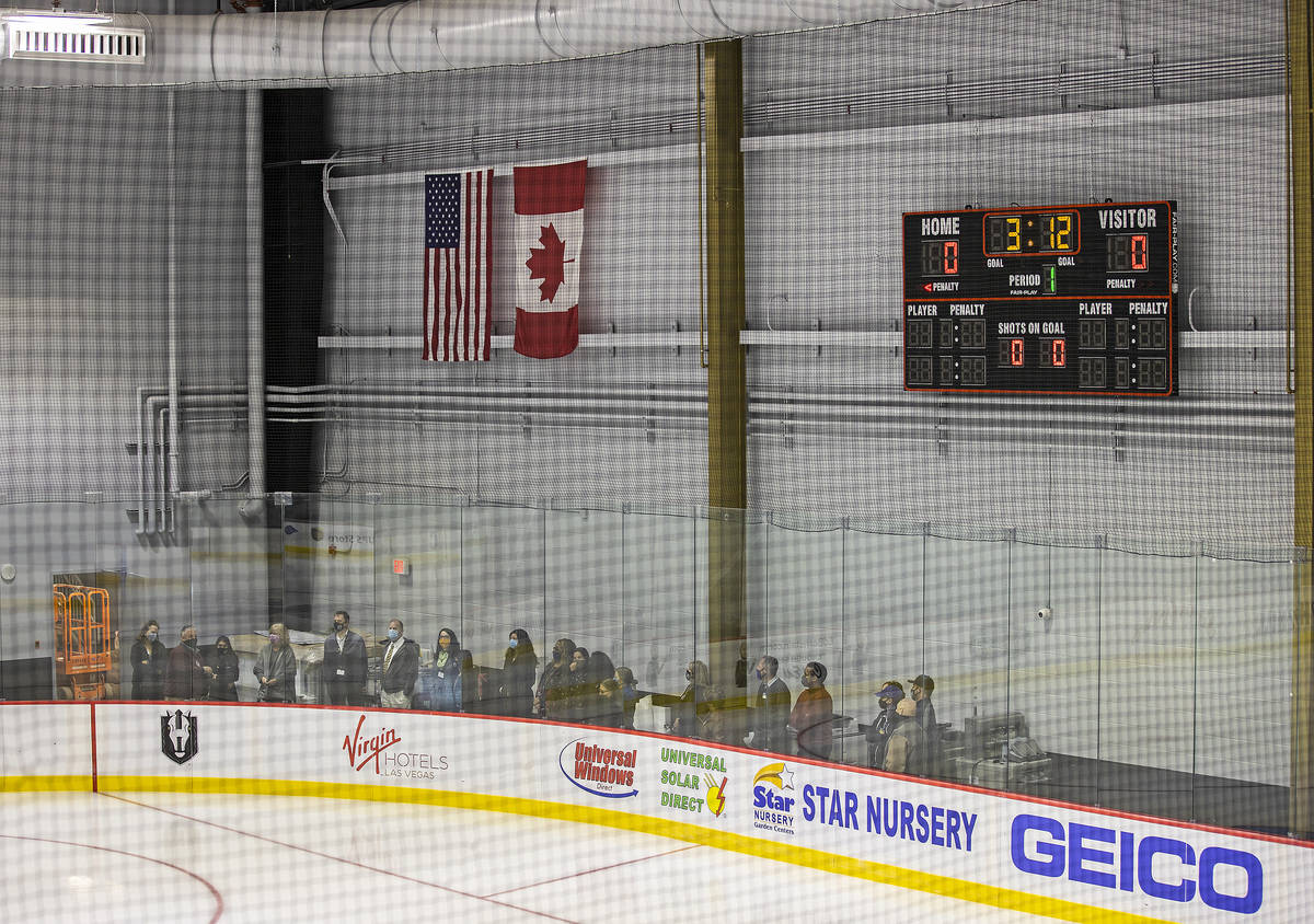 Henderson residents are given a tour of the Golden Knights' Lifeguard Arena on Monday, Oct. 26, ...