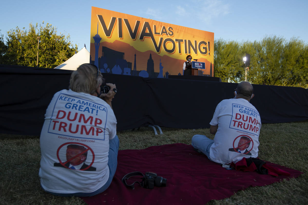 Sen. Jacky Rosen, D-Nev., speaks before vice presidential candidate Sen. Kamala Harris takes th ...