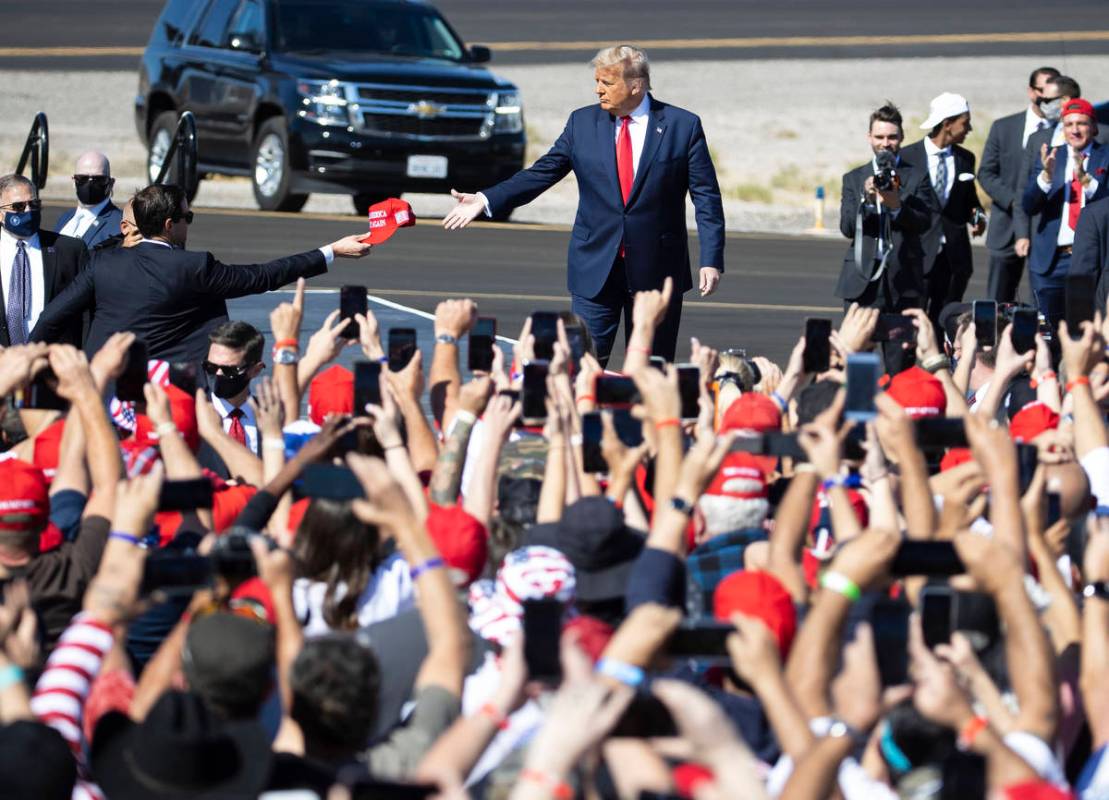 President Donald Trump takes the stage at Make America Great Again victory rally at Laughlin/Bu ...