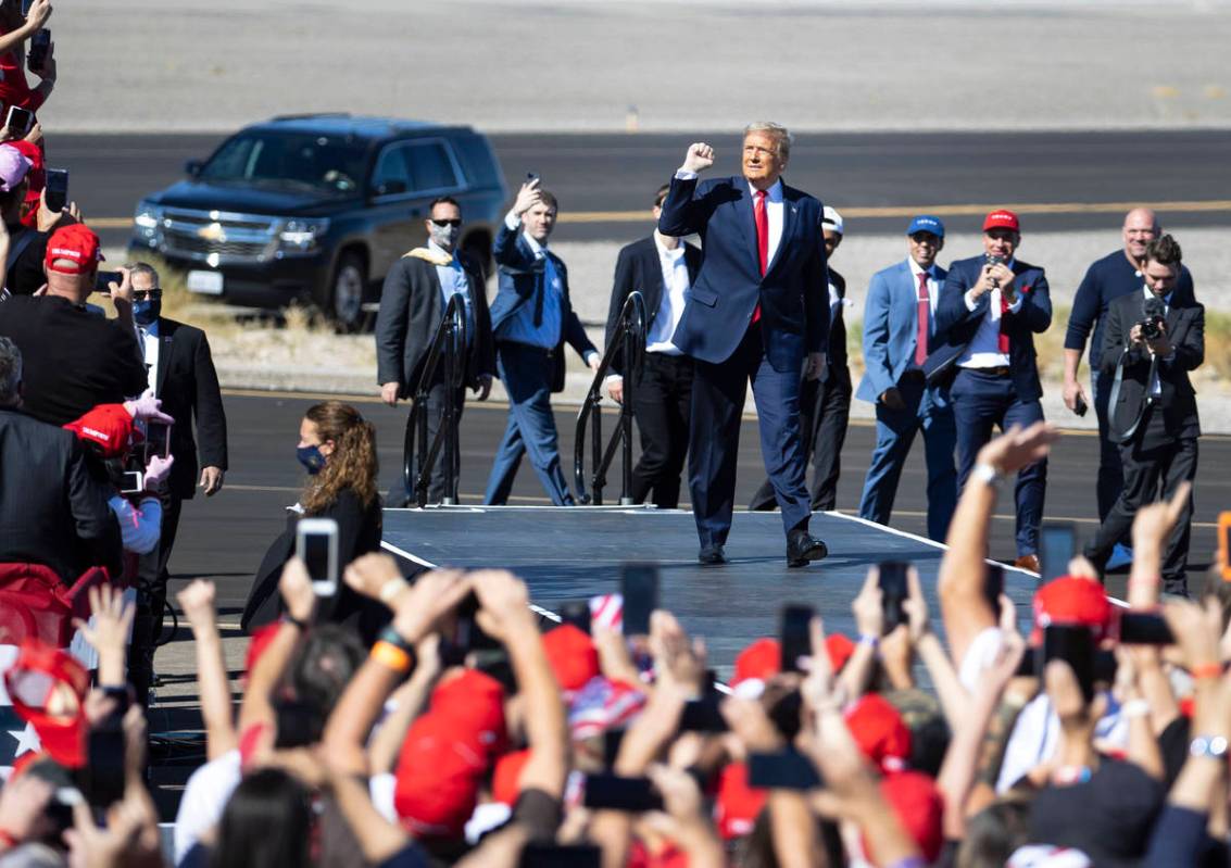 President Donald Trump takes the stage at Make America Great Again victory rally at Laughlin/Bu ...