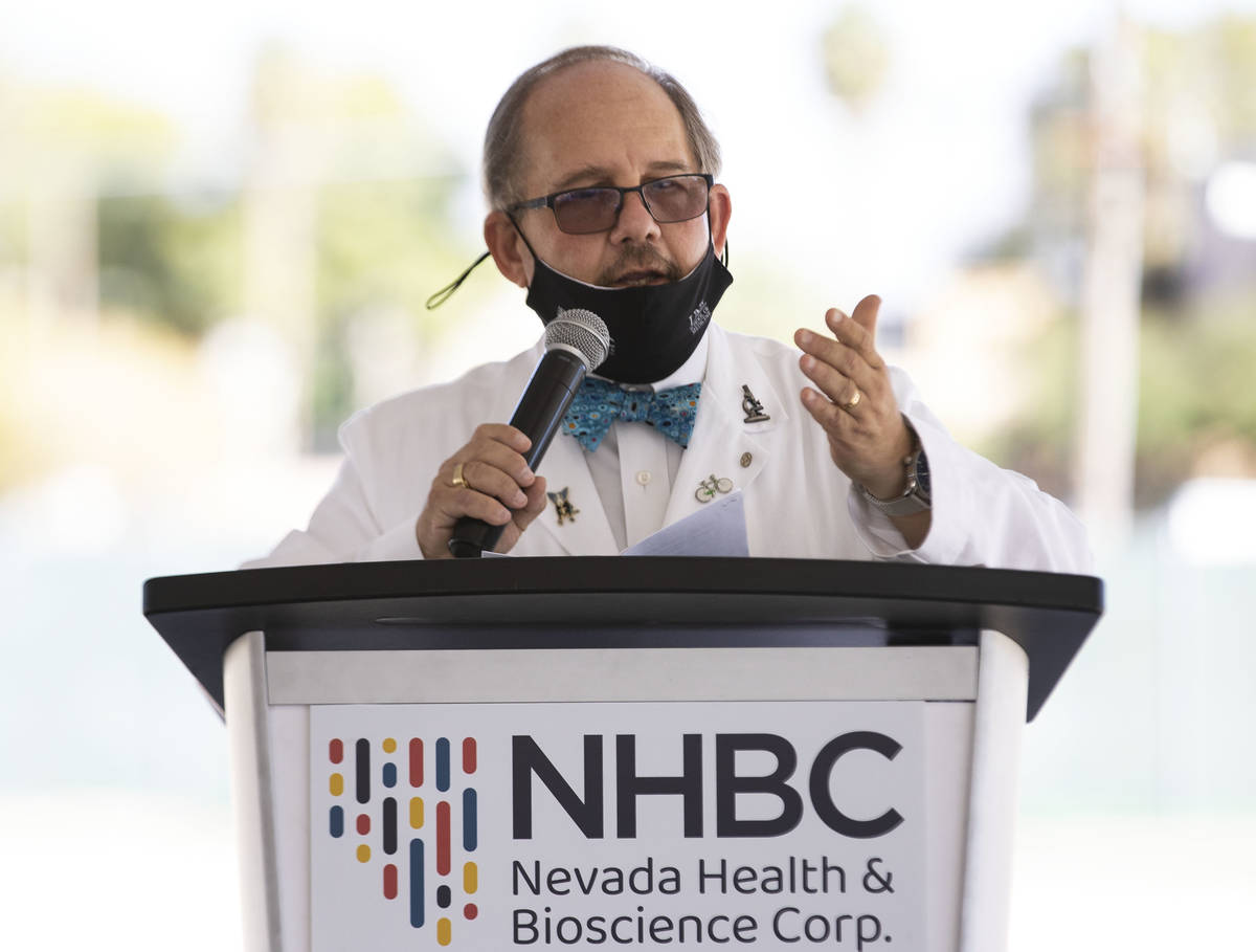 Dr. Marc Kahn, Dean, UNLV School of Medicine, speaks during a Groundbreaking ceremony for UNLV ...