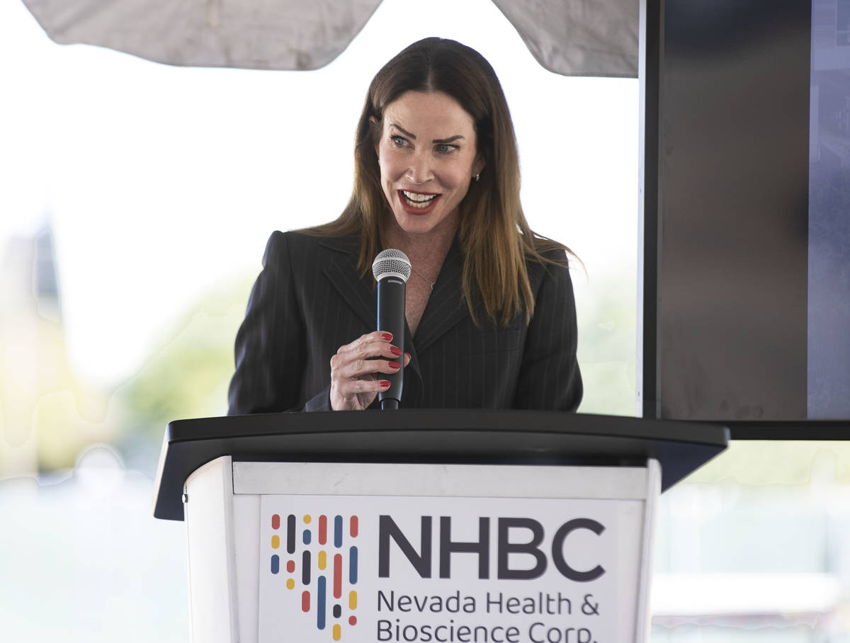 Maureen Schafer, president and CEO, Nevada Health and Bioscience Corp., speaks during a Groundb ...