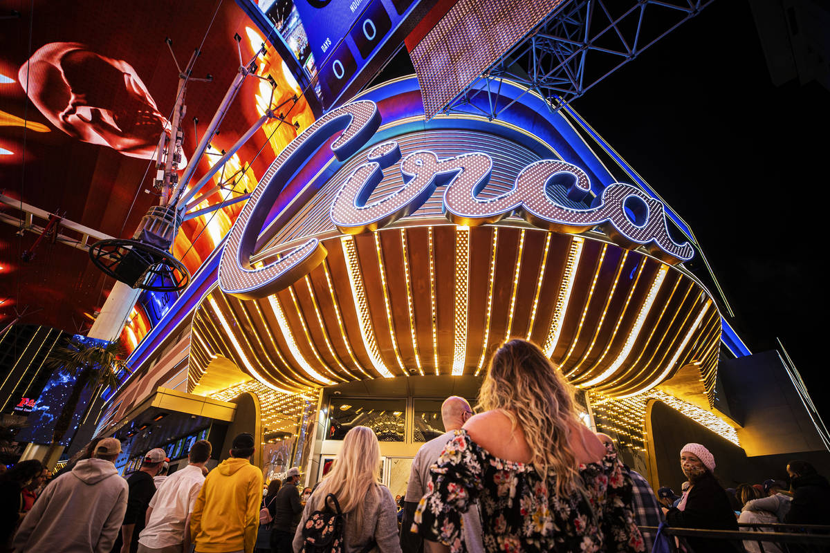 People wait to enter Circa for the first time during the resort's official opening night on Tue ...