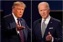 These Sept. 29, 2020, photos show President Donald Trump, left, and former Vice President Joe B ...