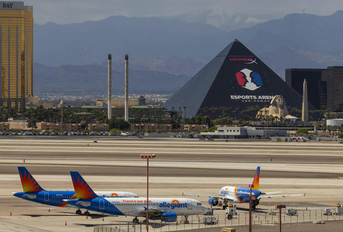 Las Vegas-based Allegiant Air airplanes are sitting on the tarmac at McCarran International Air ...