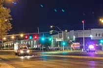 A pedestrian was gravely wounded when struck by a truck at West Sunset Road and South Valley Vi ...