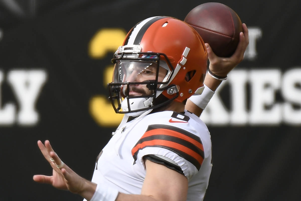 Cleveland Browns quarterback Baker Mayfield (6) during the first half of an NFL football game a ...