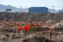 Construction workers at the site of Ariva, an apartment complex to-be on Las Vegas Boulevard no ...