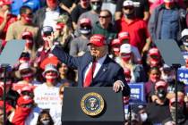 President Donald Trump speaks during a rally at Laughlin/Bullhead International Airport, on Wed ...