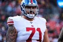 In this Dec. 22, 2019, file photo, New York Giants offensive guard Will Hernandez stands on the ...