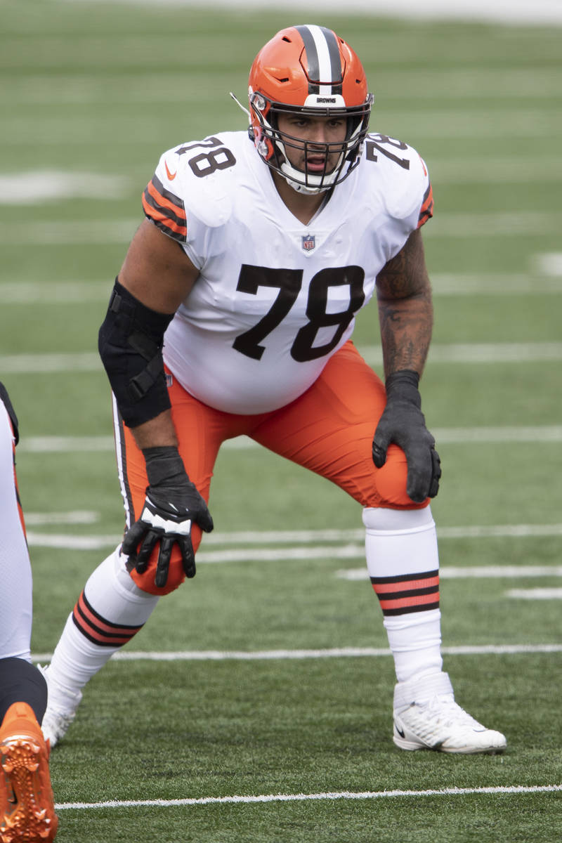 Cleveland Browns offensive tackle Jack Conklin (78) during an NFL football game against the Cin ...