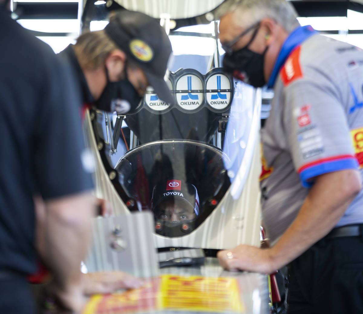 Top Fuel driver Tony Schumacher warms up his car before racing in the qualifying round of the D ...