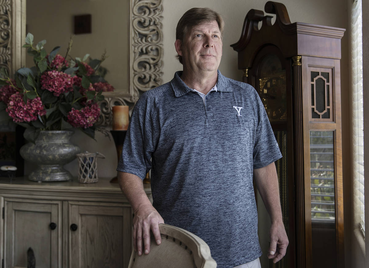 John Beckmann, a laid-off casino host, at his home on Tuesday, Aug. 4, 2020, in Las Vegas. (Ben ...