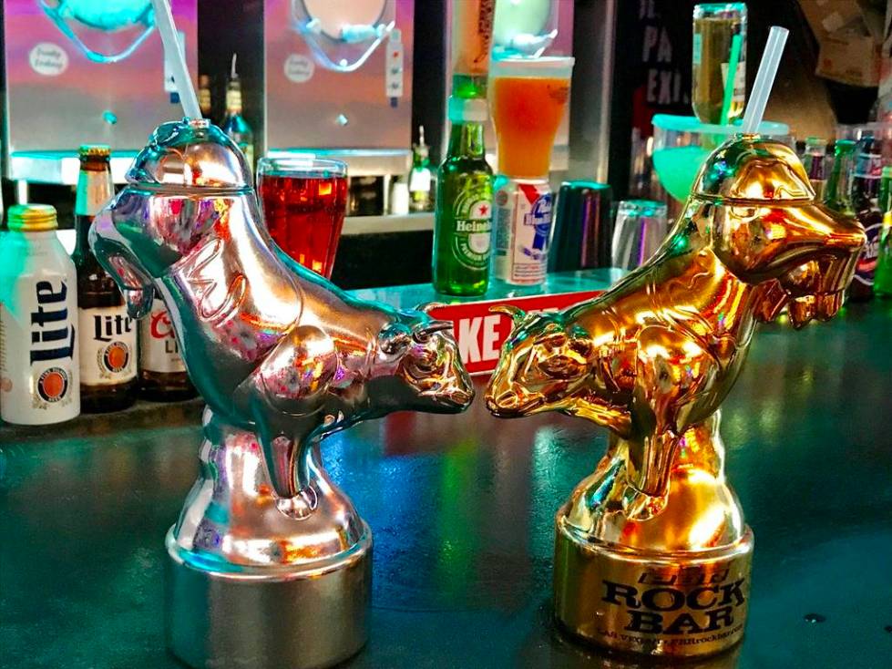 PBR Rock Bar & Grill's souvenir cups these bucking bulls. (PBR Rock Bar & Grill at Miracle Mile ...