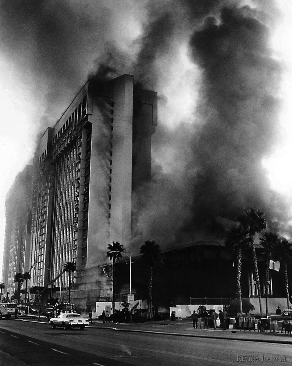 In this Nov. 21, 1980, file photo, fire rages through the MGM Grand hotel in Las Vegas. (Las Ve ...