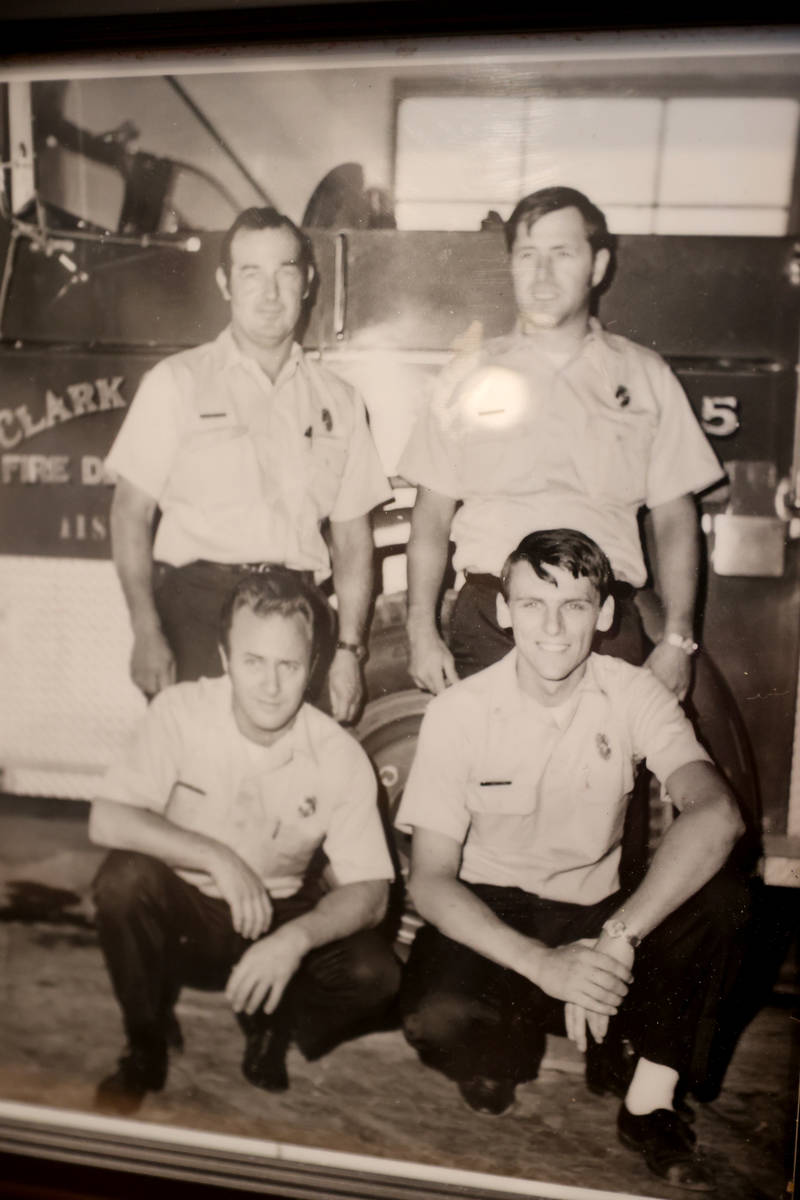 A photo of retired Clark County Fire Department Capt. Jerry Bendorf, lower right, shown at his ...