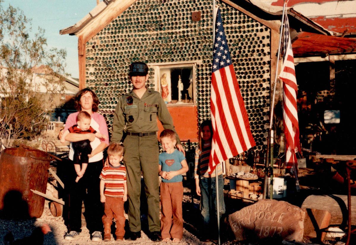 The Thompson family hosts a uniformed visitor in late 1984. (Thompson family)