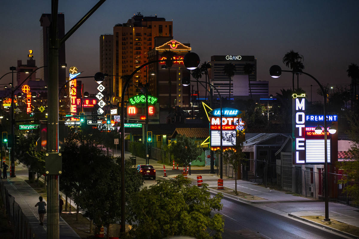 Neon signs, building facades being refurbished downtown Las Vegas