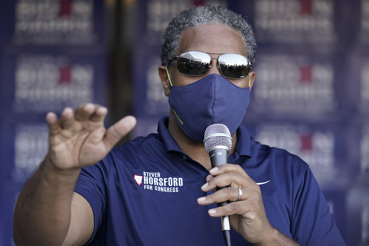 Rep. Steven Horsford, D-Nev., speaks at a voter mobilization event on Election Day, Tuesday, No ...