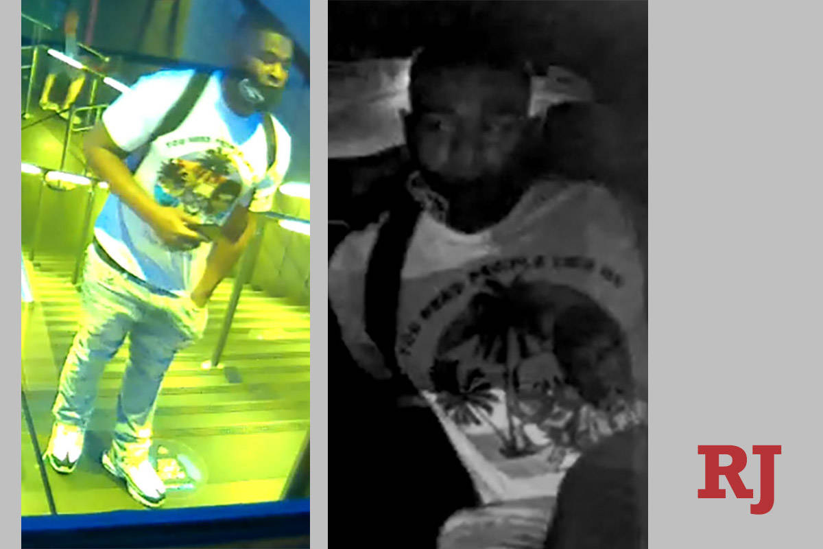 Photos of a man sought in an Oct. 11 shooting at the Miracle Mile Shops. (Las Vegas Metropolita ...