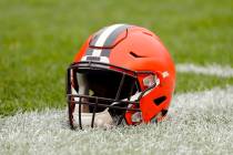 A Cleveland Browns helmet is seen before an NFL football game between the Pittsburgh Steelers a ...