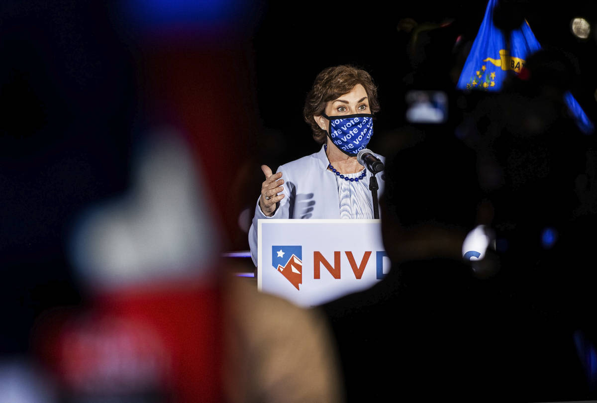 Sen. Jacky Rosen, D-Nev., speaks during an election event hosted by the Nevada Democrats on Tue ...