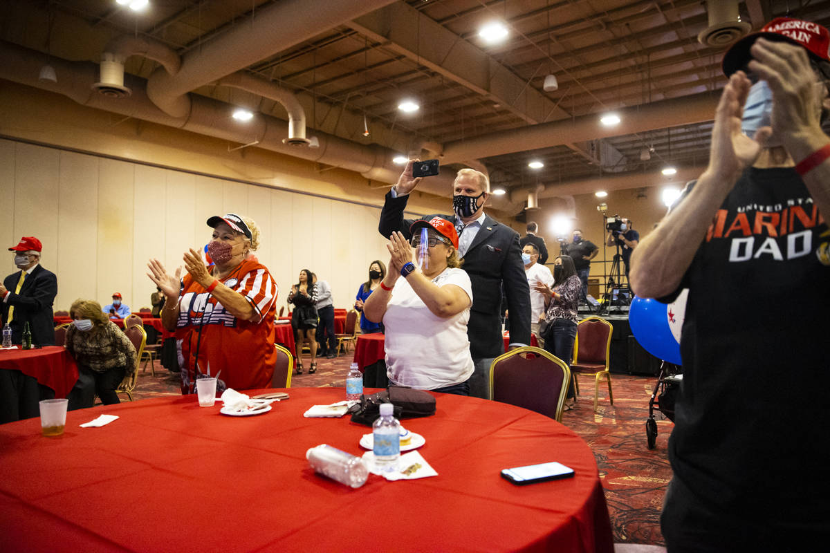 People cheer during an election night watch party held by the Nevada Republican Party at South ...