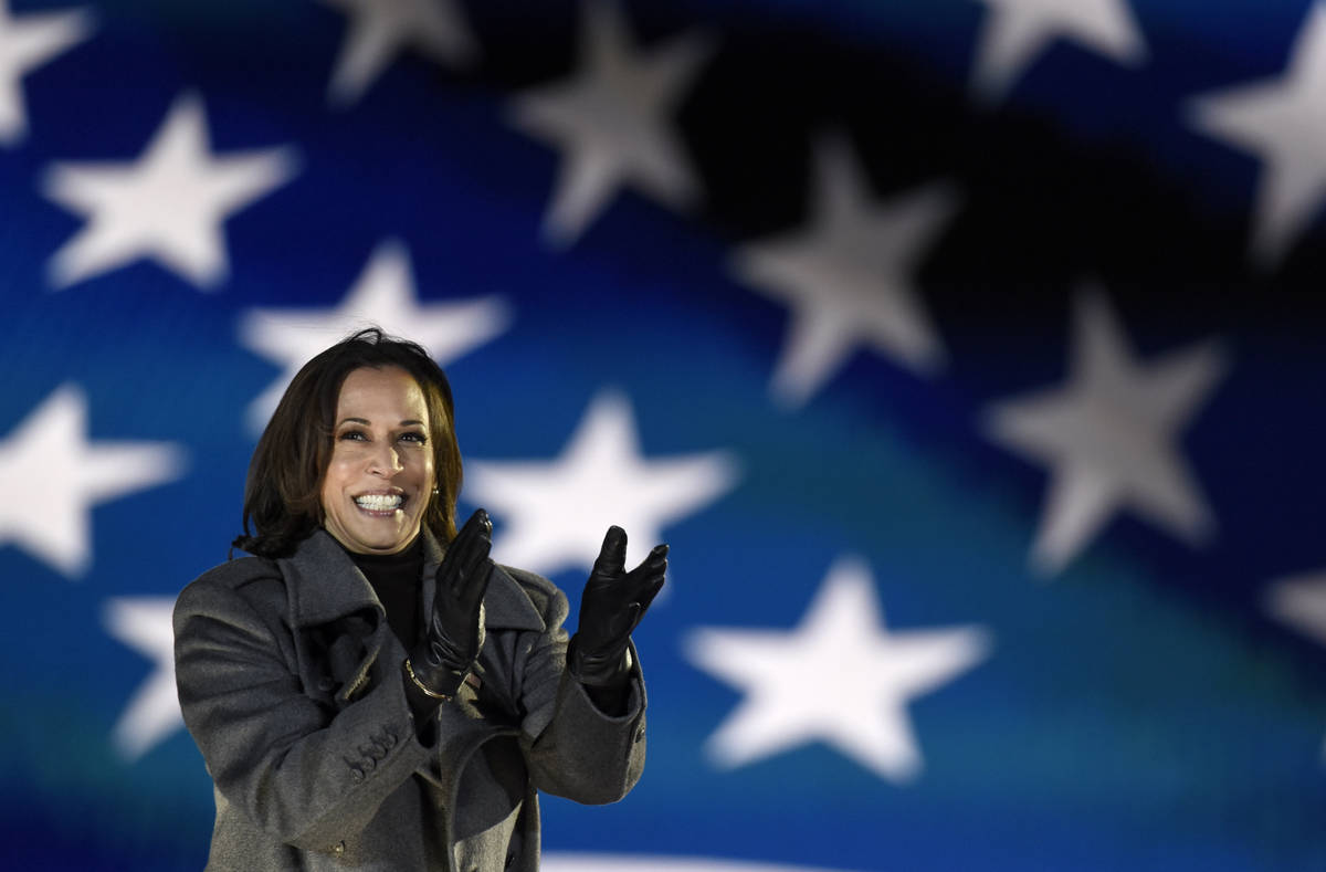 Democratic vice presidential candidate Sen. Kamala Harris, D-Calif., arrives to speak during a ...