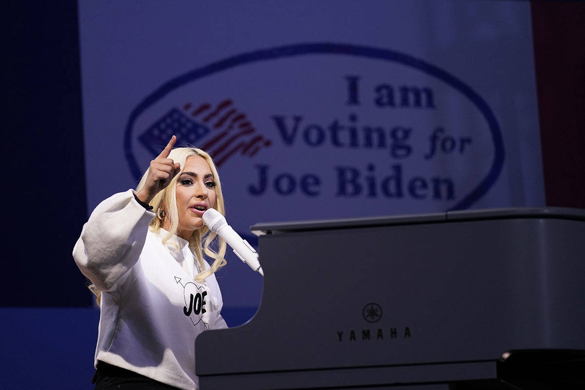 Lady Gaga performs during a drive-in rally for Democratic presidential candidate former Vice Pr ...