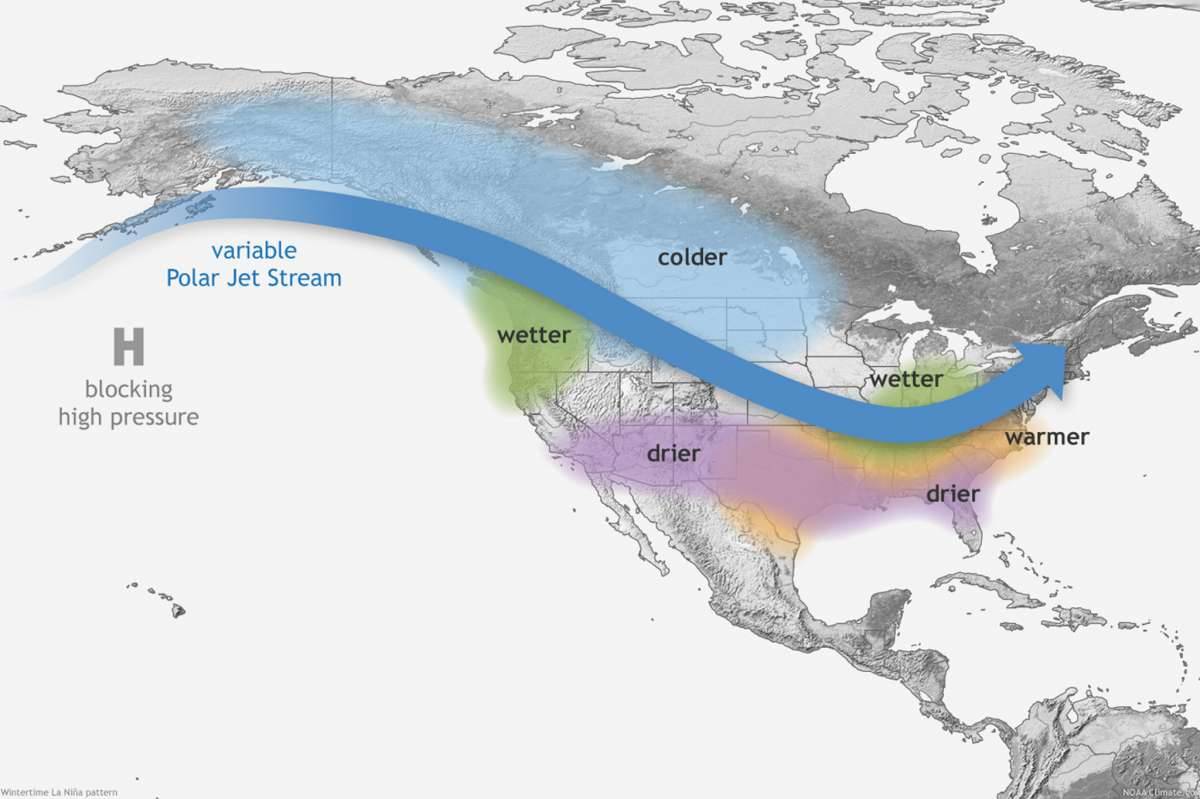 A La Nina weather pattern means drier conditions for much of the south and a wetter winter for ...