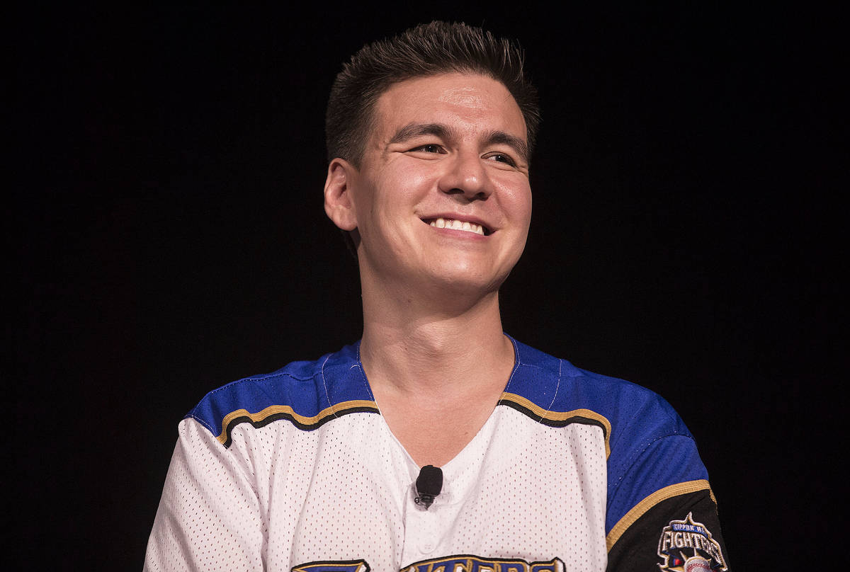“Jeopardy!” champion James Holzhauer listens to a question from the audience dur ...