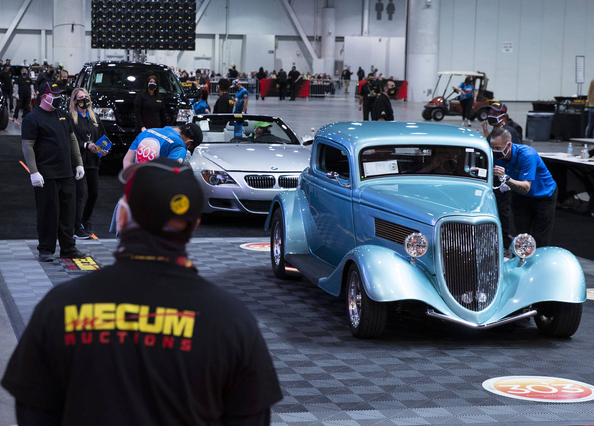 Classic cars, including a 1934 Ford Coup are displayed to be auctioned at the Las Vegas Convent ...