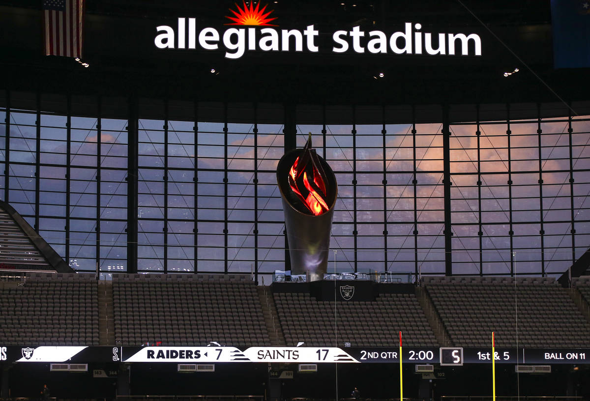 The Al Davis Memorial Torch is seen during the second quarter of the Las Vegas Raiders' home op ...