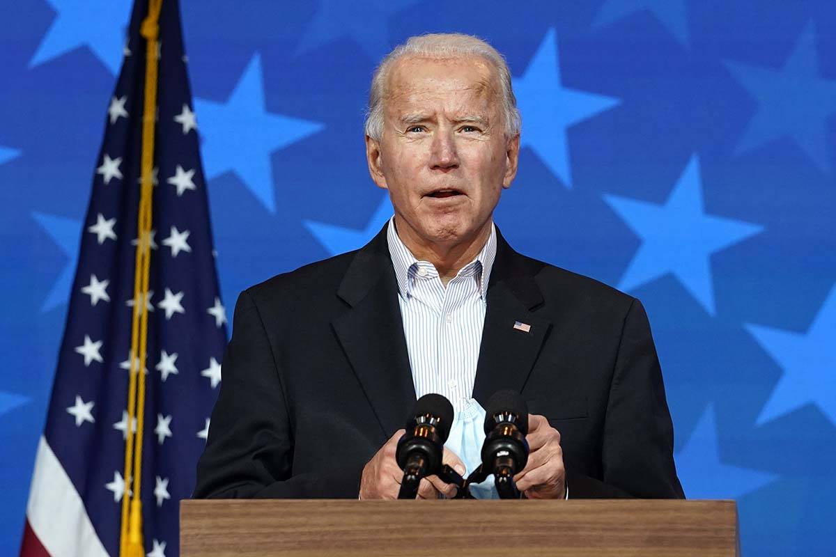 Democratic presidential candidate former Vice President Joe Biden speaks Thursday, Nov. 5, 2020 ...
