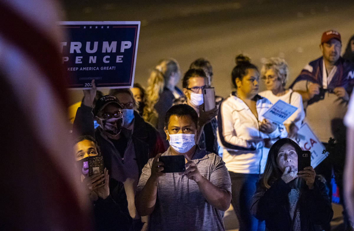 Supporters of President Donald Trump protest outside of the Clark County Election Department bu ...