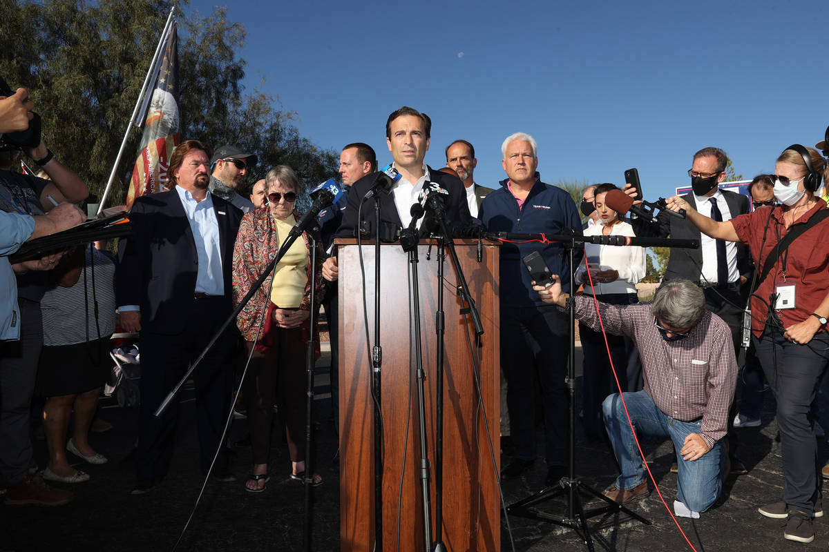 Former Nevada Attorney General Adam Laxalt speaks during a Nevada Republican Party press confer ...