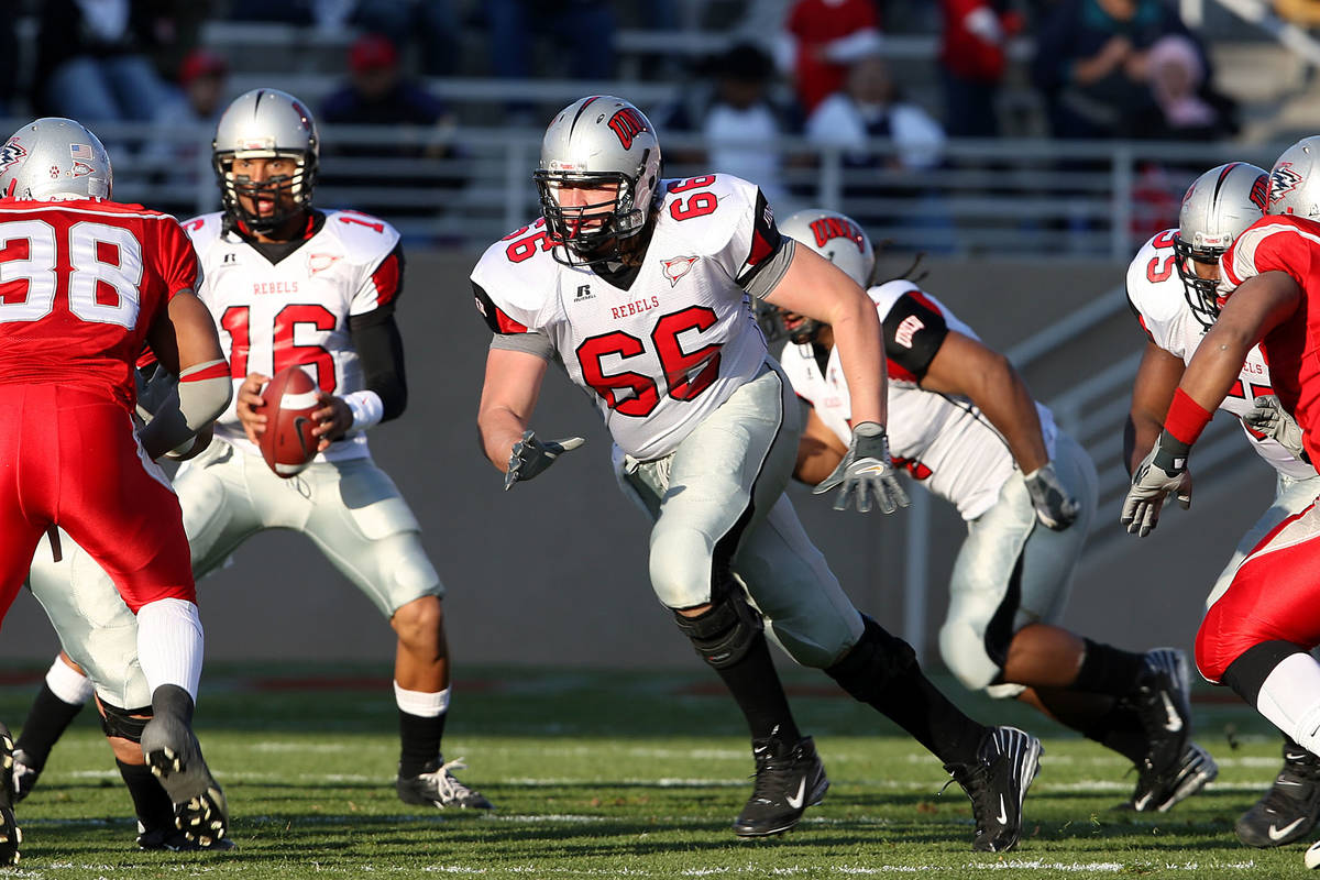 Former UNLV football captain John Gianninoto (66) is the pit stop fueler for NASCAR driver Chas ...