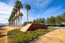 New irrigation lines, left, are seen as part of a median landscaping project on Summerlin Parkw ...