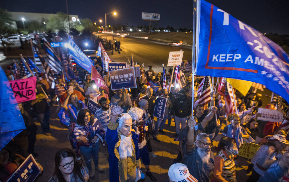 Protests in support for President Donald Trump continue outside the Clark County Election Depar ...