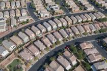 An aerial view of housing developments near Farm Road and Shaumber Road in Las Vegas on Monday, ...