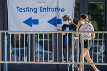 People enter the COVID-19 testing offered at Cashman Center in partnership with University Medi ...