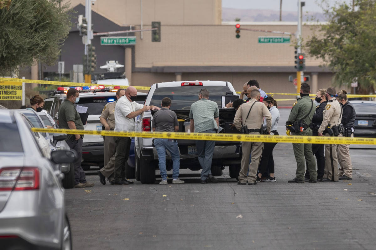 Las Vegas police investigate a double homicide involving two juveniles on the 1000 block of Sie ...