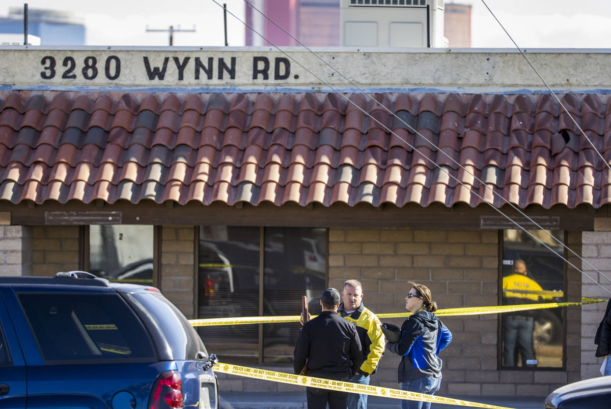 Las Vegas police investigate a homicide in the central valley near 3280 South Wynn Road on Satu ...