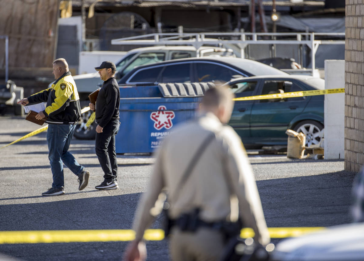 Las Vegas police investigate a homicide in the central valley near 3280 South Wynn Road on Satu ...