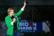 Rep. Susie Lee, D-Nev., promotes the Democratic ticket during a voter mobilization event at The ...